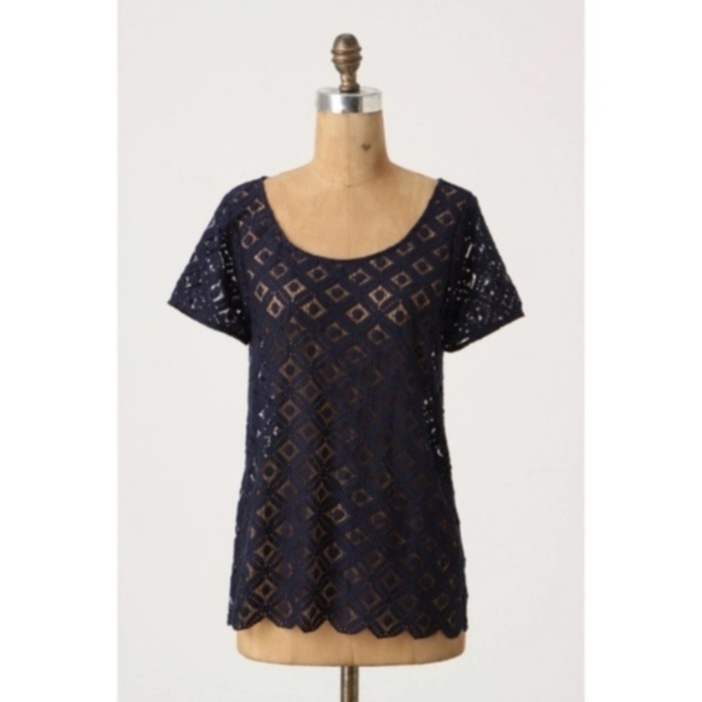 Anthropologie Two of Us Navy Lace Top